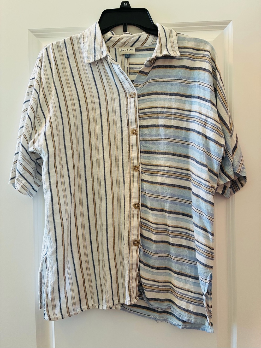 Light Linen Blue & Cream Striped Womens Button-Up Shirt